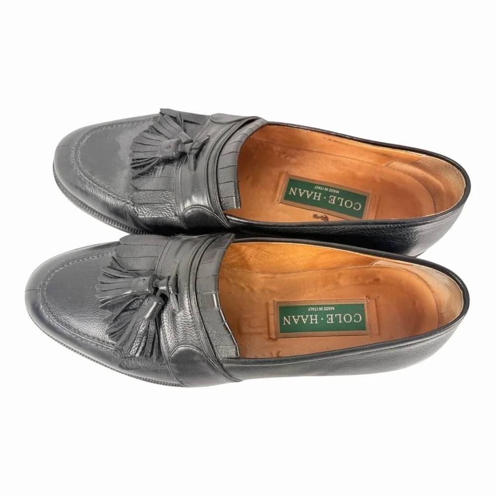 Cole Haan Man 7D Pinch Tassel Loafers DressShoes Black Genuine American Handsewn